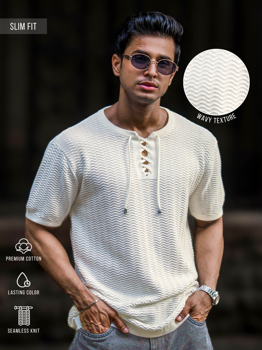 Curlwave Half White Henley Half Sleeve T-Shirt