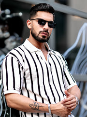 Popcorn Knit White Polo Half Sleeve T-Shirt