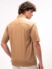 Linen look Sand Color Half Sleeve Shirt