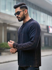 Waffle Acid Wash Black Full Sleeve Tshirt