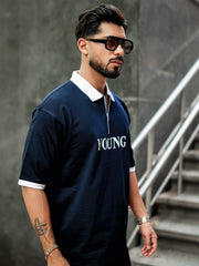 Young Navy Half Zipper Polo Half Sleeve T-Shirt