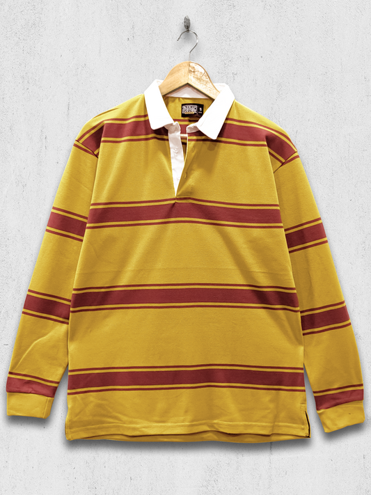 Auto Stripes Yellow Red Full Sleeve Polo T-Shirt
