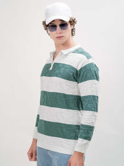 Puzzle White, Green Full Sleeve Polo T-Shirt