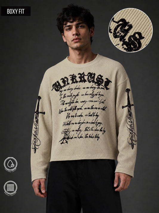 Wordings Biscuit Waffle Full Sleeve T-Shirt