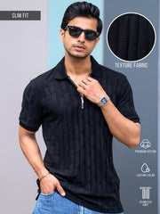Stone Wave Black Half Sleeve Polo T-Shirt