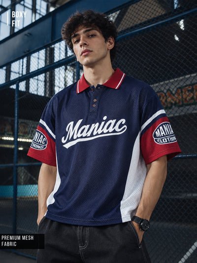 Maniac Mesh Navy Half Sleeve Polo T-Shirt