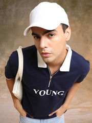 Young Navy Half Zipper Polo Half Sleeve T-Shirt