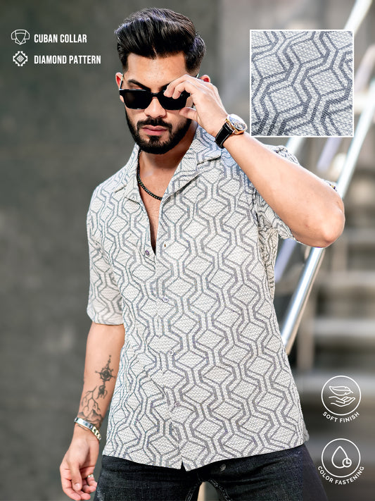 Diamond Texture Grey Half Sleeve Shirt