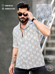 Diamond Texture Grey Half Sleeve Shirt