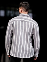 Terry Vertical Stripes Grey Full Sleeve Shirt
