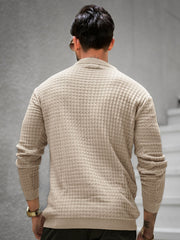 Checked Knit Beige Full Sleeve Polo T-Shirt
