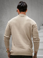 Checked Knit Beige Full Sleeve Polo T-Shirt