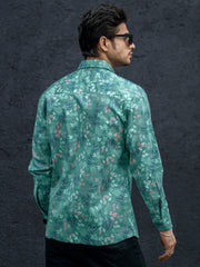 Floral Double Pocket Green Full Sleeve Shirt
