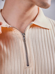 DropKnit Cream Polo Zipper Half Sleeve T-Shirt