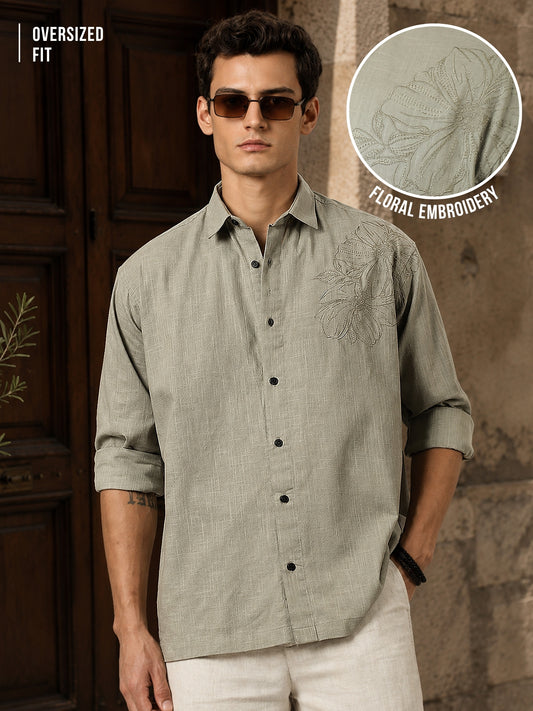 LeafLine Embroidery Dusty Green Shirt