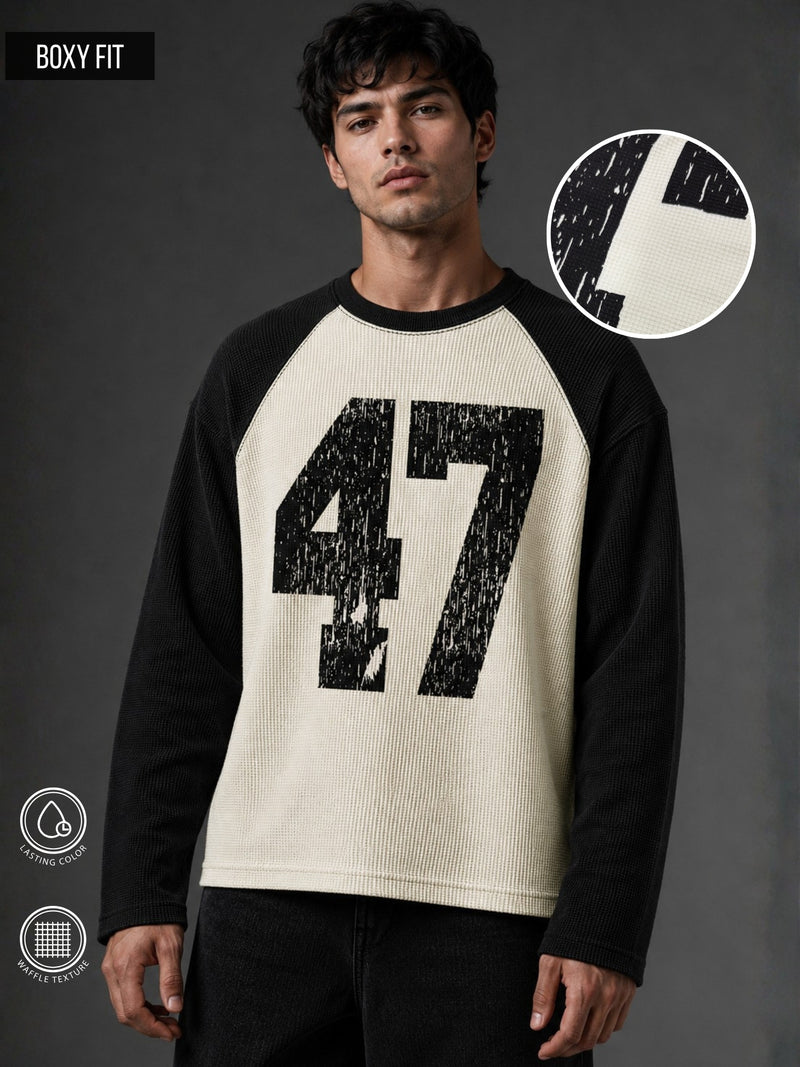 Cream full sleeve waffle 47 t-shirt for men