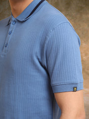 Pointel Half Button Denim Blue Half Sleeve Polo T-Shirt