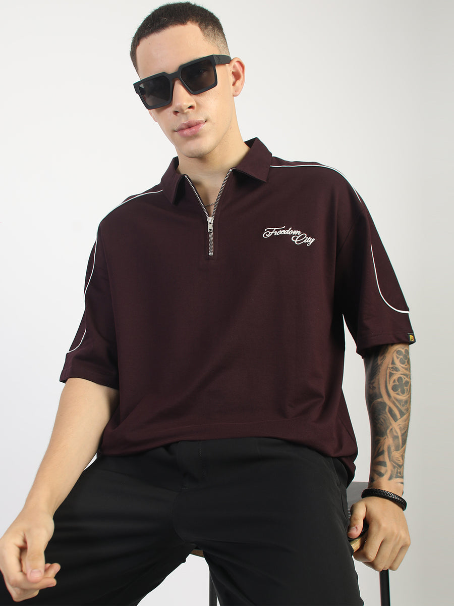Burgundy Freedom City Half Sleeve Polo T-Shirt