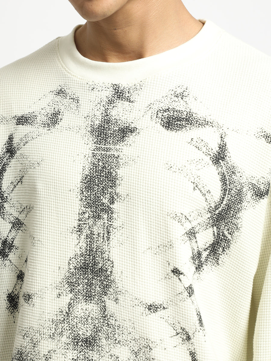 Cream Skeleton Full Sleeve Waffle T-Shirt