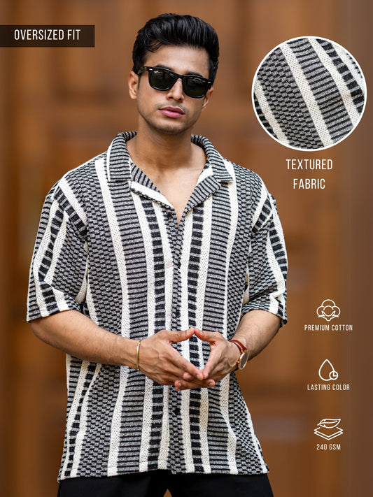 Crossweave Black Half Sleeve Shirt