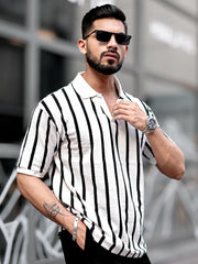 Popcorn Knit White Polo Half Sleeve T-Shirt