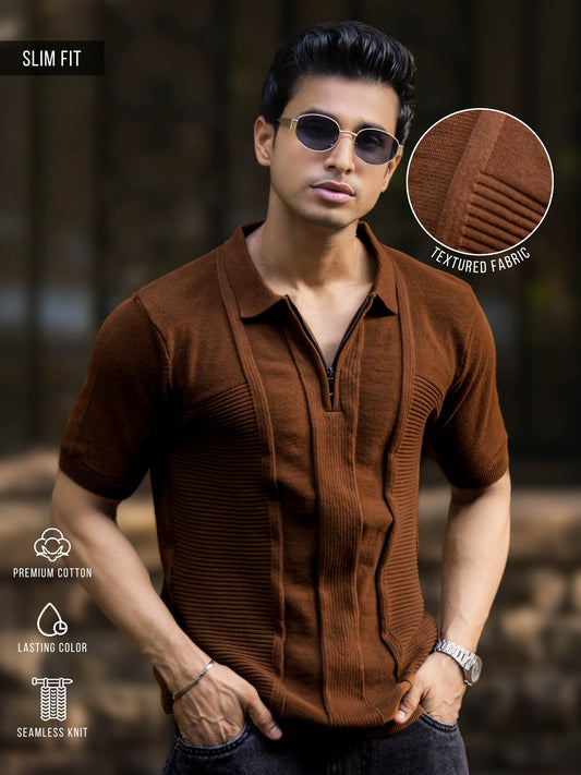 Frosknit Brown Half Sleeve Polo T-Shirt