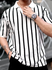 Popcorn Knit White Polo Half Sleeve T-Shirt