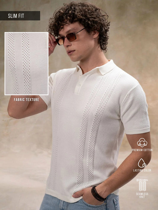 Snowpeak Half White Half Sleeve Polo T-Shirt