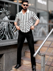 Popcorn Knit White Polo Half Sleeve T-Shirt