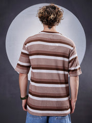 Roman Stripe Brown Half Sleeve Tshirt