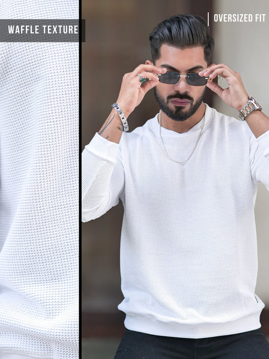 Hex Weave White Full Sleeve Tshirt