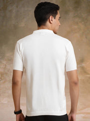 Diamond Knit White Slim Half Sleeve Polo T-Shirt