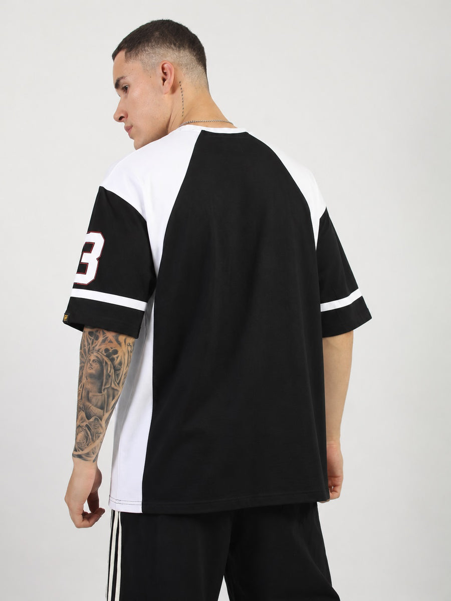 Colorblock Cut & Sew Black Half Sleeve T-Shirt