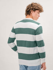 Puzzle White, Green Full Sleeve Polo T-Shirt