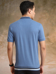 Pointel Half Button Denim Blue Half Sleeve Polo T-Shirt