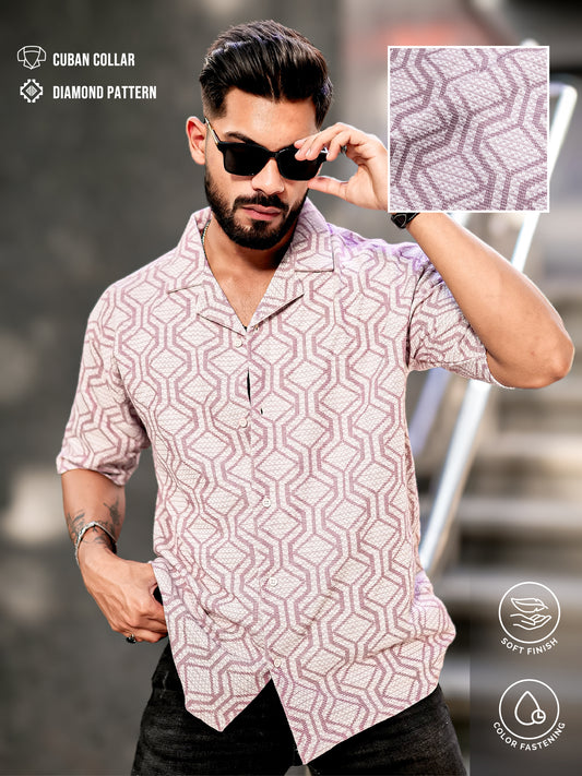 Diamond Texture Pink Half Sleeve Shirt