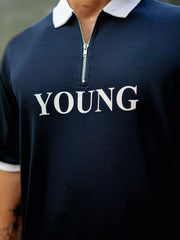 Young Navy Half Zipper Polo Half Sleeve T-Shirt