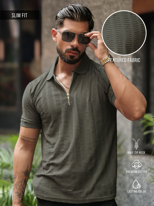 Matrix Knit Dark Grey Half Sleeve Polo T-Shirt