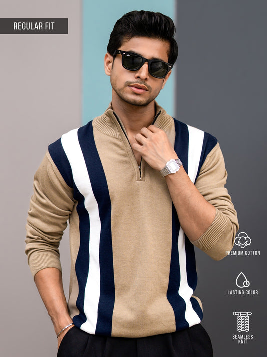 Empire Stripe Beige Full Sleeve T-Shirt