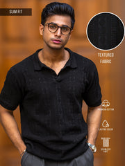 Emerald Knit Black Half Sleeve Polo T-Shirt
