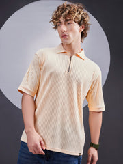 DropKnit Cream Polo Zipper Half Sleeve T-Shirt