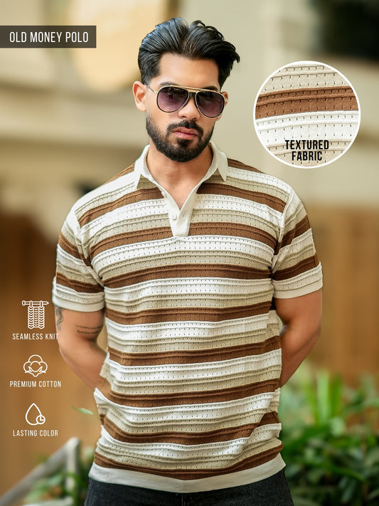 Parallel Flatknit White Brown Half Sleeve Polo T-Shirt