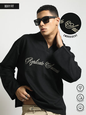 Replicate Black Full Sleeve Polo T-Shirt