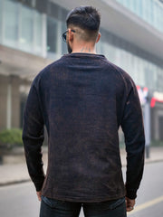 Waffle Acid Wash Black Full Sleeve Tshirt