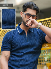 Ribknit Navy Polo Half Sleeve T-Shirt