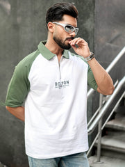 Boston Half Zipper White Polo Half Sleeve T-Shirt