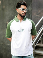 Boston Half Zipper White Polo Half Sleeve T-Shirt