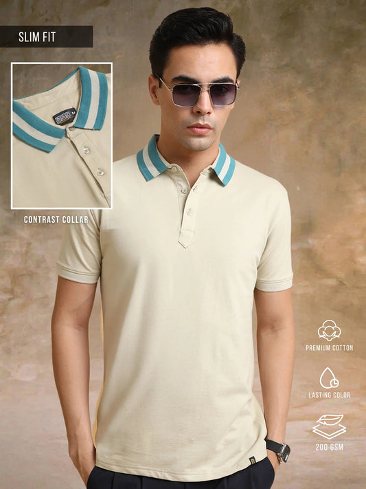 Contrast Collar Biscuit Polo Half Sleeve T-Shirt