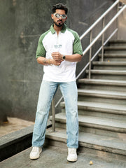 Boston Half Zipper White Polo Half Sleeve T-Shirt