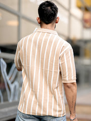 Popcorn Knit Beige Polo Half Sleeve T-Shirt